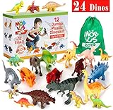 24 Most-Realistic Looking Dinosaur Toys - 12 Jumbo Plus 12 Small Toy Dinosaur Plastic Figures for Kids - Dinosaurs Gifts for Boys and Girls with Gift Box and a Large Storage Bag Bonus