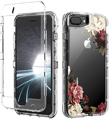 HUATRK iPhone 8 Plus Case,iPhone 7 Plus Case Clear Cute Flower Girls Women Heavy Duty Protection Three Layer Hybrid Sturdy Shockproof High Impact Resistant Protective Cover - Floral