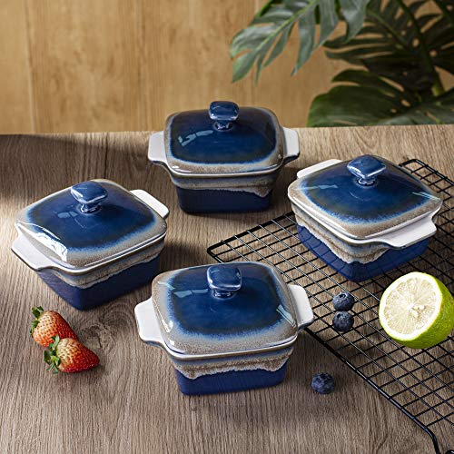 LOVECASA Stoneware Ramekins with Lids for Baking, 10 Ounce Souffle