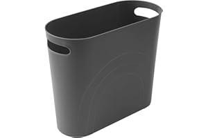 rejomiik Small Trash Can, 3.5 Gallon Slim Garbage Can Plastic Waste Basket with Handles Container Bin for Narrow Spaces Bathroom, Bedroom, Kitchen, Office at Home, Dark Gray