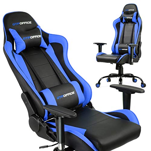 Gaming Chair Office Computer Racing Style Ergonomic Conference Executive Manager Work Chair Adjustable Swivel Leather High Back Desk Task Chair (Blue)