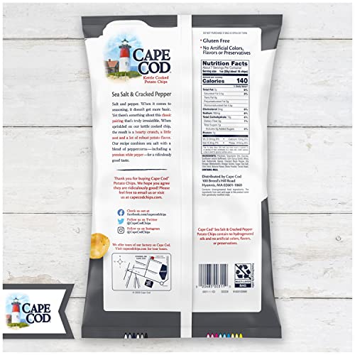 Cape Cod Potato Chips Sea Salt and Cracked Pepper Kettle Chips, 7.5 Oz