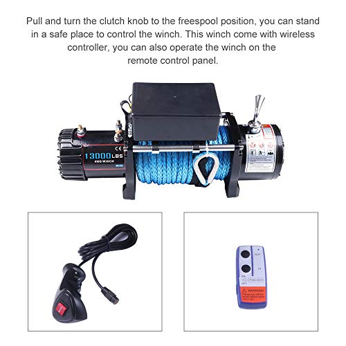 ECCPP Winches12V 13000 LBS Electric Winch+Aluminum Fairlead+Synthetic Rope+Control Box Assembly+Wireless/Hand Remote Controller+Negative Wire+Hook+Bolts for SUV/ATV/4WD/Off - Image 6