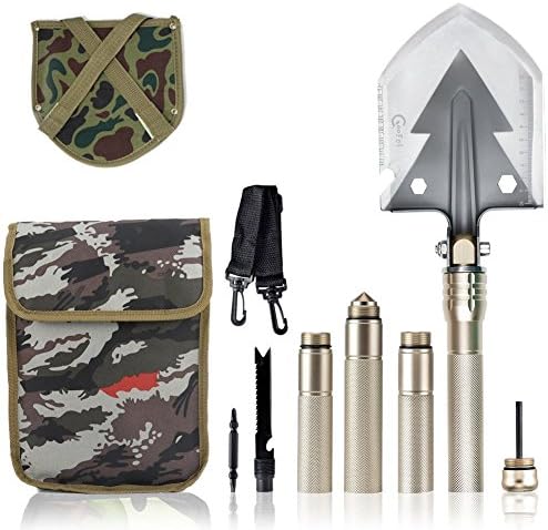 Portable Folding Shovel Outdoor Military Entrenching Tool | Multi-function Snow Shovel | Mini Survival Compass | for Camping, Hiking, Backpacking, Fishing, Trench Entrenching Tool, Car Emergency, Gard