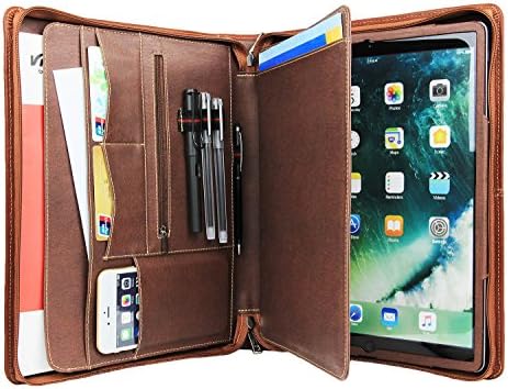 Professional Portfolio Case with Tablet Stand for Microsoft Surface Pro 3/4/New Surface, Business Organizer Document Folder with Letter Size Legal pad/Notepad Holder, Goatskin Leather (Surface, Brown)