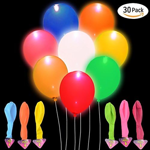 30 Pack LED Light Up Balloons, XFunino Glow Party Balloons, Premium Mixed Color Flash Party Lights Last 12-48 Hours for Birthday Wedding Theme Party Decorations, Fillable with Helium