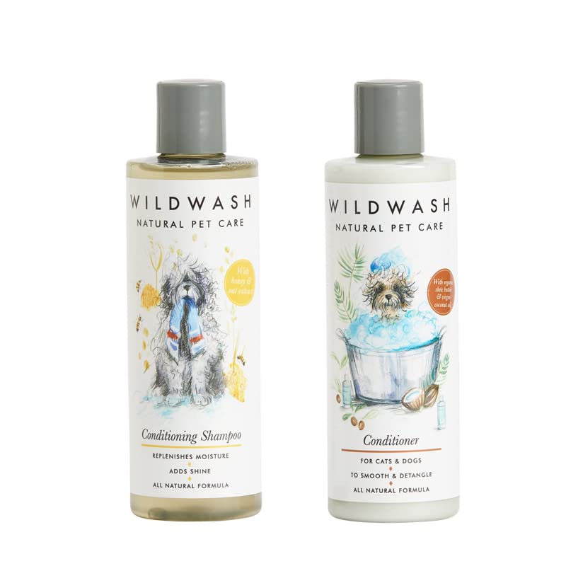 Conditioning Shampoo 250ml and Conditioner for sensitive Skin 250ml Set - Hydrates Against Dry Flaky Skin - With Honey for Healthy Strong Hair - Helps Detangle Long Haired Dogs - Natural — image 1