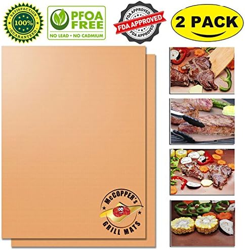 Copper Grill Mat Set of 2 by McCOPPER - FDA-Approved, PFOA Free, Reusable and Easy to Clean - Works on Gas, Charcoal, Electric Grill and More - 15.75 x 13 Inch