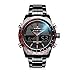 Readeel Sports Men Watch Stainless Steel Quartz Men Watch LED Dual Display Watch, Red