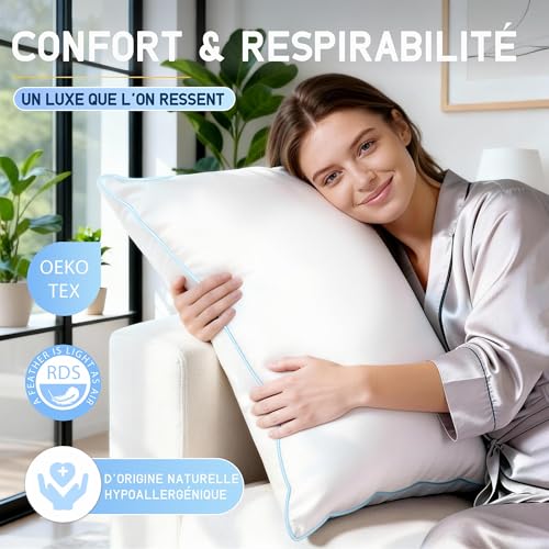 CloudÉtoile Luxury Feather Pillow 50 x 70 cm – 50 x 70 cm Hotel Quality Down and Feather Pillow – Comfort Feather Sleep Pillows 3 Chambers Oeko-Tex Certified – Sleep Like on the Clouds