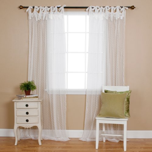 Best Home Fashion Swiss Dot Lace Curtains Tie Top White 52"W x 84