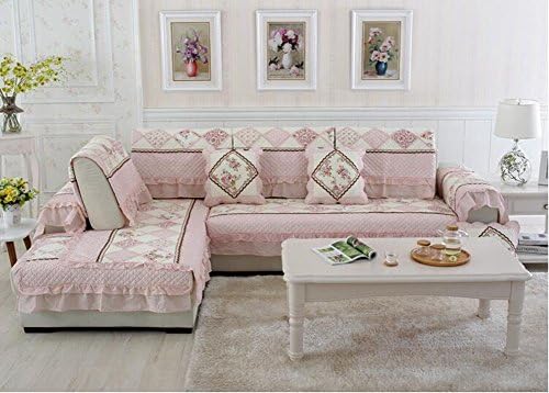 Star Heaven Twill Floral Quilted Sofa Cover Armrest Slipcover Fabric Couch Covers Set Sectional Seat Covers Towel Chair Pad (31.49" x 94.48", Pink)