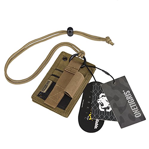 OneTigris Tactical ID Card Holder Hook & Loop Patch Badge Holder Neck Lanyard Key Ring and Credit Card Organizer (Coyote Brown-500D Codura)