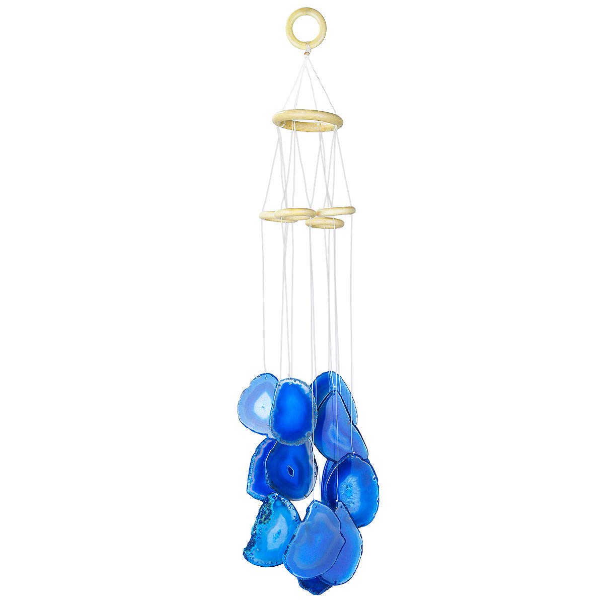 Nupuyai Blue Agate Slices Wind Chimes for Garden Home Decor, Crystal Stone Hanging Ornament Wind Bell for Outdoor Indoor 58cm