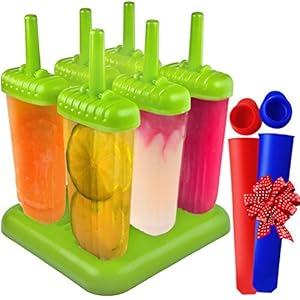 IceWabanga Ice Pop Molds - Popsicle Maker For Kids - Non-stick And Dishwasher Safe - Reusable Ice Cream Pop Mold Set Of 6- With Built-In Handles And Deep Guards - With FREE 2 pcs. Silicone Popsicle