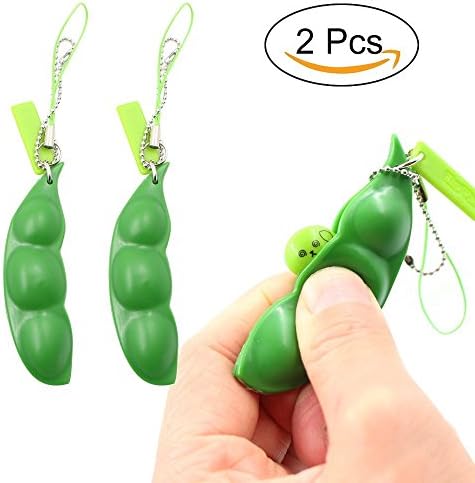Day Gear 2 Pack Fidget Toys Squeeze-a-Bean Puchi Puti Mugen Edamame Keychain Keyring Extrusion Bean Pea Soybean Gift Shipping (2 pcs)