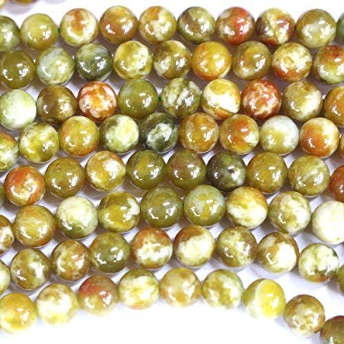 Icokarl Genuine Yellow Serpentine Round Natural Gemstone Loose Beads Approxi 15.5 inch DIY Bracelet Necklace for Jewelry Making (8mm)