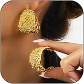 Chunky Gold Big Hammered Hoop Earrings Vintage Irregular Large Statement Wide Circle Thick Exaggerated Round Half Hoops Earring Jewelry for Women Trendy