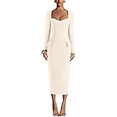 Puhrissimus Bodycon Maxi Dress for Women Sweetheart Neck Long Sleeve Cocktail Party Work Business Pencil Dresses