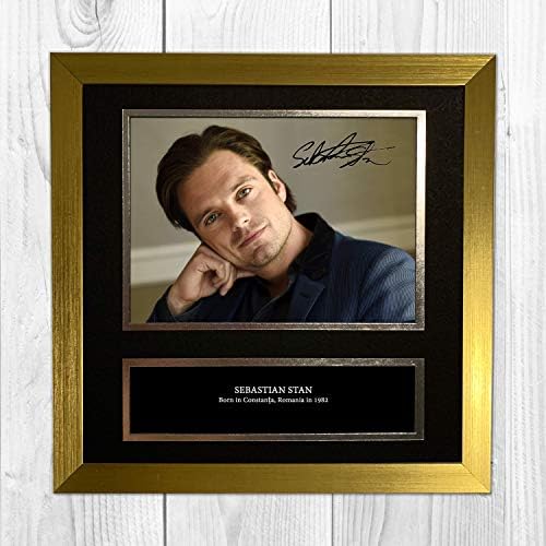 Sebastian Stan - Winter Soldier 1 NDB Signed Reproduction Autographed Wall Art - 10 inch x 10 inch Print (Gold frame)