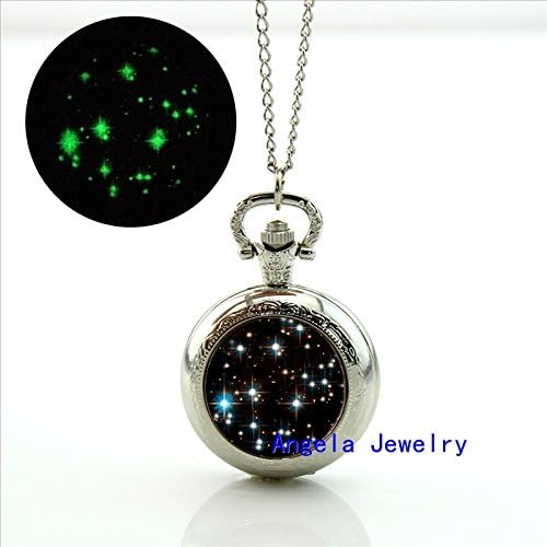 Pretty Lee Fashion Galaxy Glowing Pocket Watch Necklace Space Star Jewelry Glow in The Dark Pendant