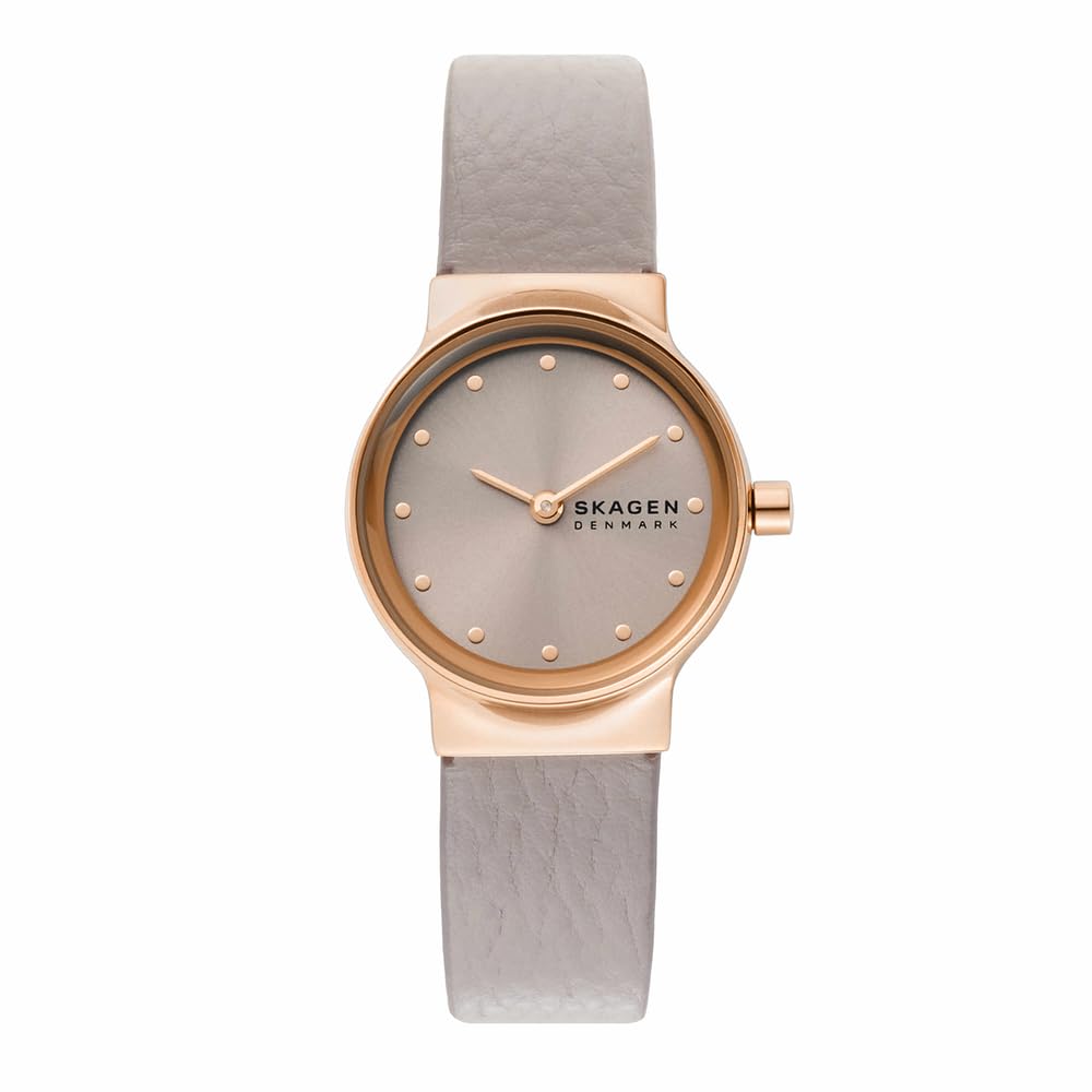 Skagen Watch for Women Freja Lille, Two Hand movement, 26mm Rose Gold Recycled Stainless Steel (At Least 50%) case with a Eco Leather strap, SKW3005