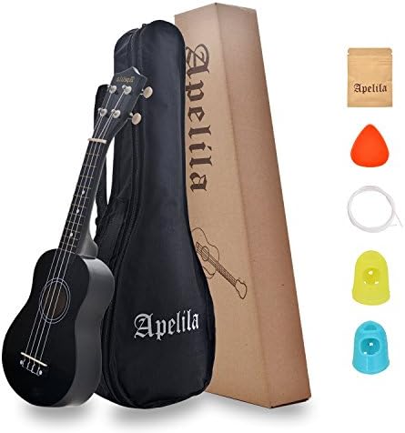 Soprano Ukulele for Beginners 21 inch Mini Guitar Musical Instrument with Pack Kit (21 inch, Black)