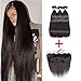 Brazilian Straight Human Hair 2 Bundles With 13X4 Lace Frontal Free Part Closure (22