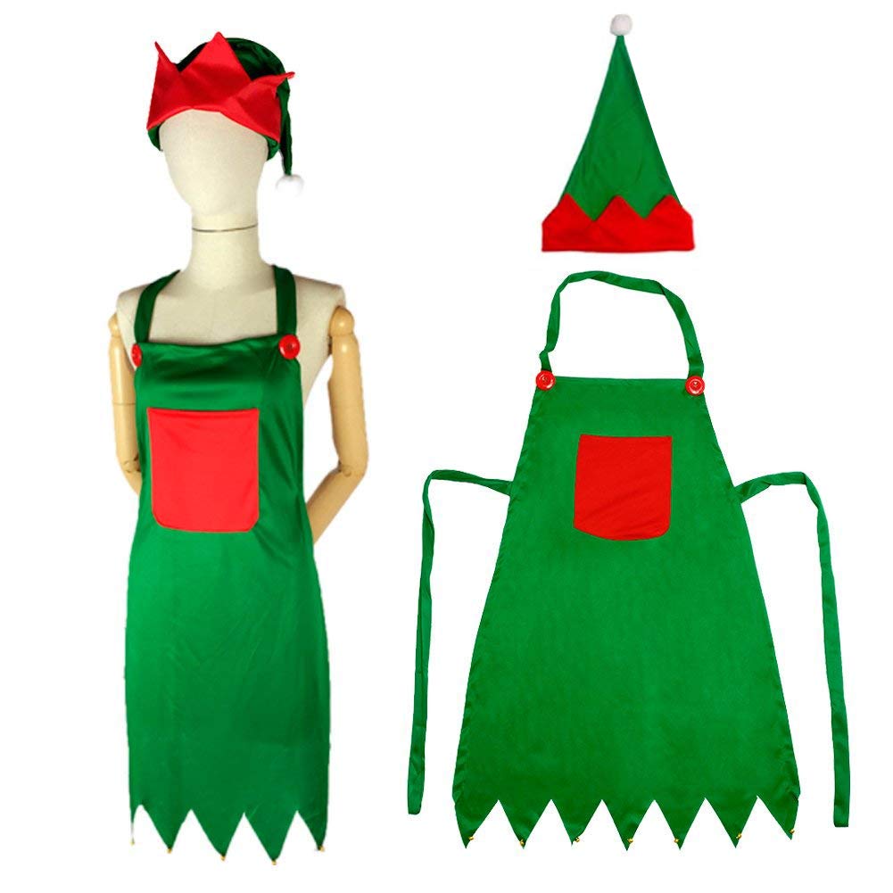 LoveInUSA Elf Apron Christmas Elves Apron Santa Elf Hats for Adult April Fool\'s Day Gifts