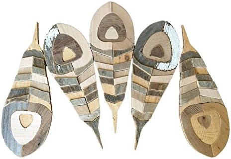 Large 5 Pc Set Reclaimed Wood Feather Wall Art by Susan Marie May