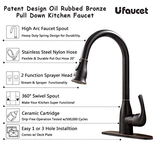 Solid Brass Single Handle Pull Out Sprayer Oil Rubbed Bronze Kitchen Faucet, Pull Down Kitchen Sink Faucet With Deck Plate