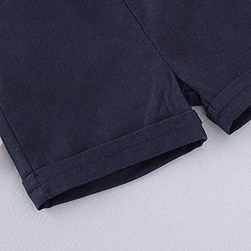 Baby Boys Gentleman Outfits Set Short Sleeve Romper with Tie and Overalls Bib Pants Wedding Tuxedo Outfits (Navy Blue, 0-6 Months)
