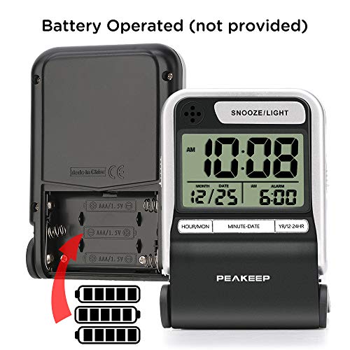 Peakeep Small Battery Travel Alarm Clock, Ascending Beep, Battery Small