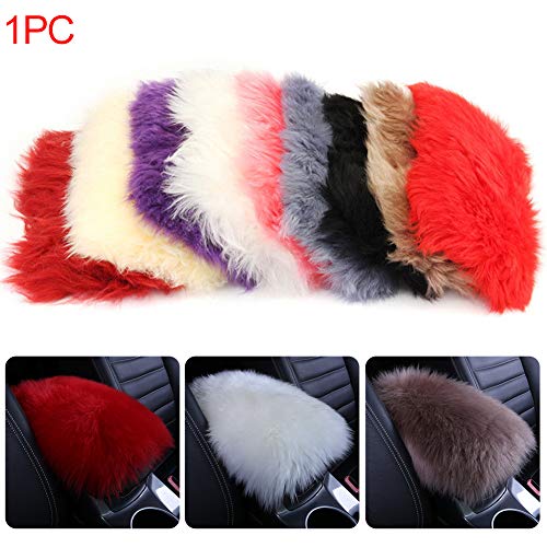 Auto Center Console Fluffy Cover Armrest Pad Warm Winter Plush Arm Rest Seat Box Cushion Cover Protector Faux Fur for Universal Car Vehicle(Pink)