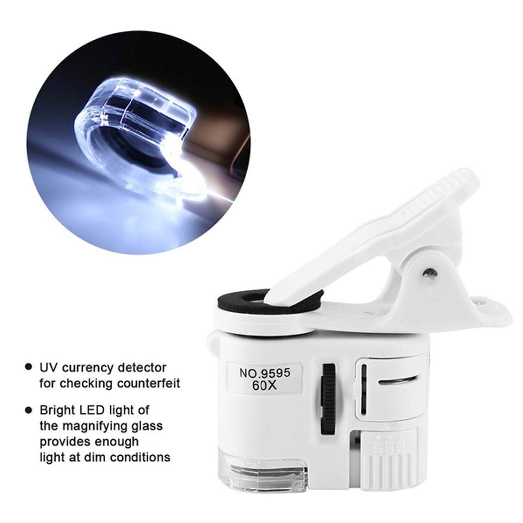 LIOPIO Clip-type Microscope 60X Magnification LED Light Mobile Phone Magnifier Lens Attachments