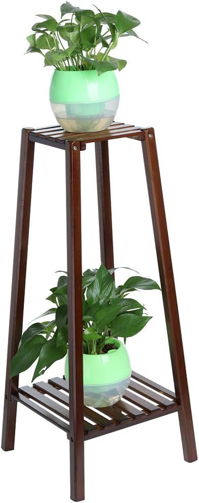 Flower Pots Holder 2-Tier Bamboo Plant Stand Planter Rack Disply Potted Rack Indoor Outdoor US Stock (Coffee)