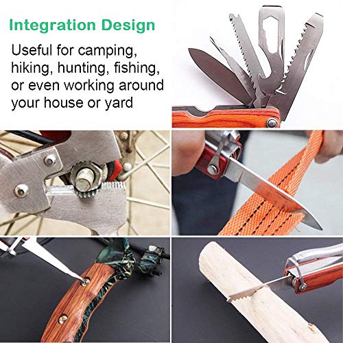 Kepeak Multipurpose Multitool with Mini Tools, Stainless Steel Multitool Mahogany Handle, Perfect for Camping, Survival Kit, Outdoors, Car Tool with Hammer, Axe, Knife, Plier, Screwdrivers, Saw
