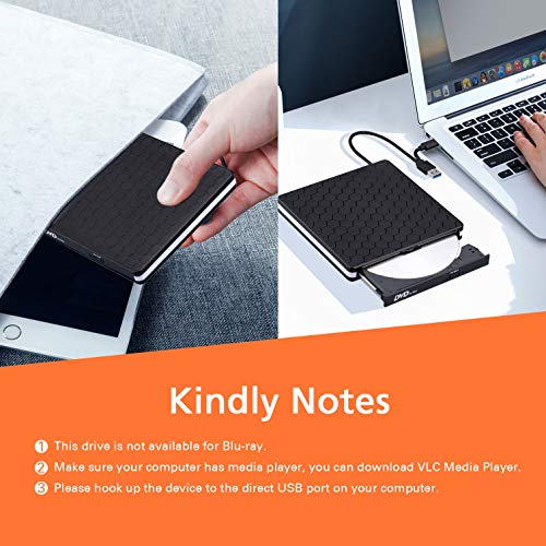 image for External DVD Drive, Amicool USB 3.0 Type-C CD DVD +/-RW Optical Drive 