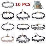 YallFF 10pcs Different Style Gothic Punk Lace Tattoo Choker Necklace Collar Chain