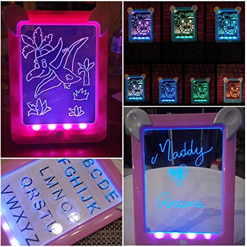 PHYLES Tableau Magique , Ardoise Magique pour Enfant , Tableau de Dessin Multifonction avec 8 Effets Lumineux - Loisir Créatif Jouet Educatif pour Votre Petit Artiste (Rose)