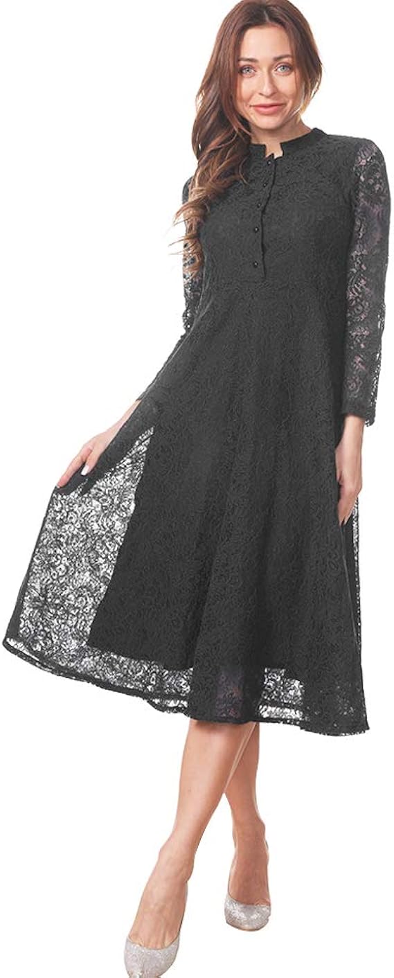 lace waist button maxi dress