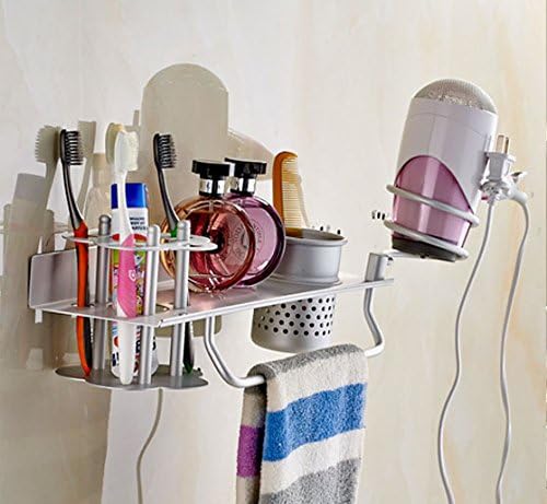 Aluminum Wall Mounted Bathroom/Washroom Daily living Furniture Organizer Hair Dryer Holder Toothbrush Storage Towel Racks Hooks Shampoo Trays Shelves With 1 Cups
