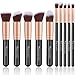 Qivange Makeup Brushes, Vegan Face Blending Brush Powder Liquid Foundation Eye Shadow Labeled Kabuki Brush(Black with Rose Gold, 10 Pieces)