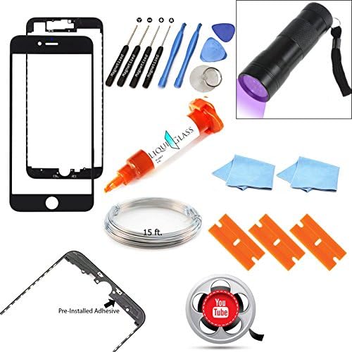 iPhone 7 4.7" Black Front Outer Lens Glass Screen Replacement Repair Kit Glass+LOCA Glue+ Magnetized Tools + UV Light + Wire (Screen Separator) … (Black)