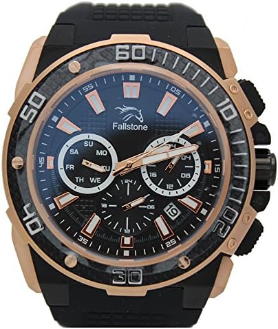 FALLSTONE Men's Japan Movement Quartz SS Case Watch, Analog Sports Waterproof Military Business Casual Wrist Watch for Men Silicone Band Strap, Calendar Date - Black, SS, BRONZE,BLACK