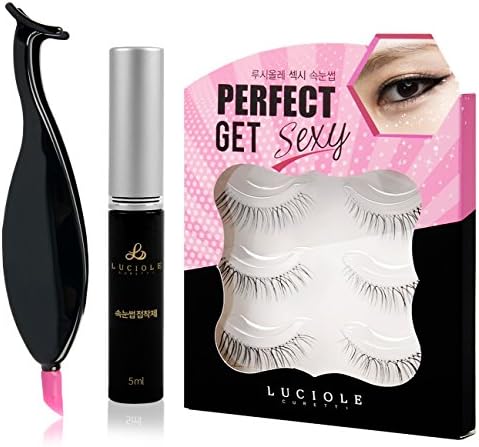 LUCIOLE Fake Eyelashes 1 Pack(4 Pairs) &amp; Applicator &amp; Adhesive Set(3 type) (Sexy+Applicator+Glue(black))