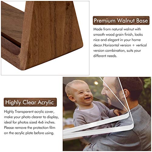 Mixoo 4x6 Wood Photo Picture Frame 2 Pack - Rustic Wooden Picture Frame with Walnut Wood Base and High Definition Break Free Acrylic Covers for Tabletop or Desktop Display (Horizontal + Vertical)