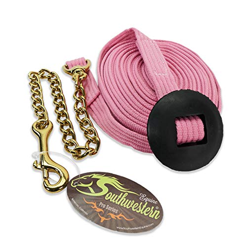 Southwestern Equine 24′ Flat Cotton Web Lunge Line with Chain & Rubber Stop (24′, Pink)