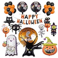 Yawooya Halloween Decoration Balloons 61 Pcs Bar Decorated Black Orange Latex and Mylar Foil Balloon Party Supplies