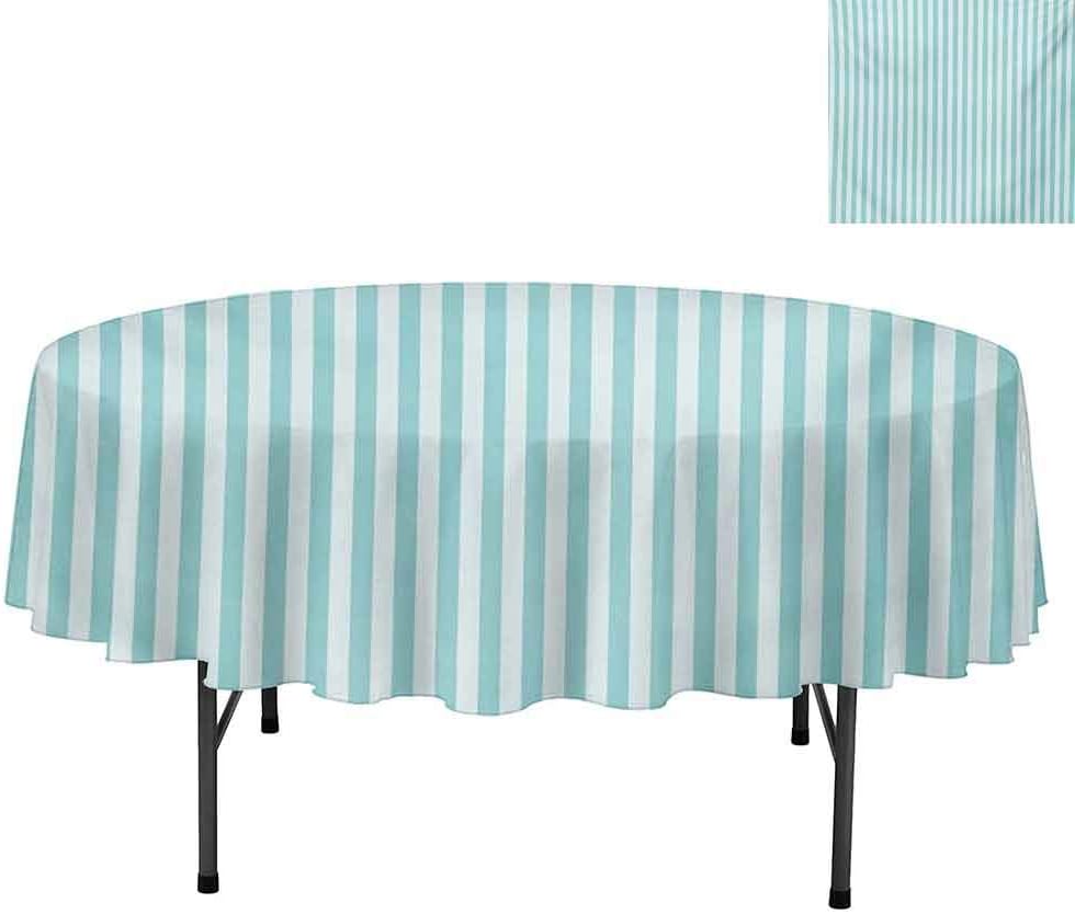 Round Polyester Tablecloth, Vertical Line Pattern in Pastel Colors Abstract Geometri, Dust-Proof Table Cover for Kitchen Dinning, Round 70", Pale Blue Pale Sea Green